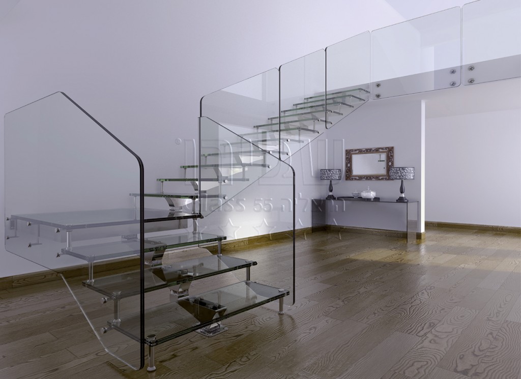 גרם מדרגות זכוכית איטלקי על גבי שדרת אלומיניום
